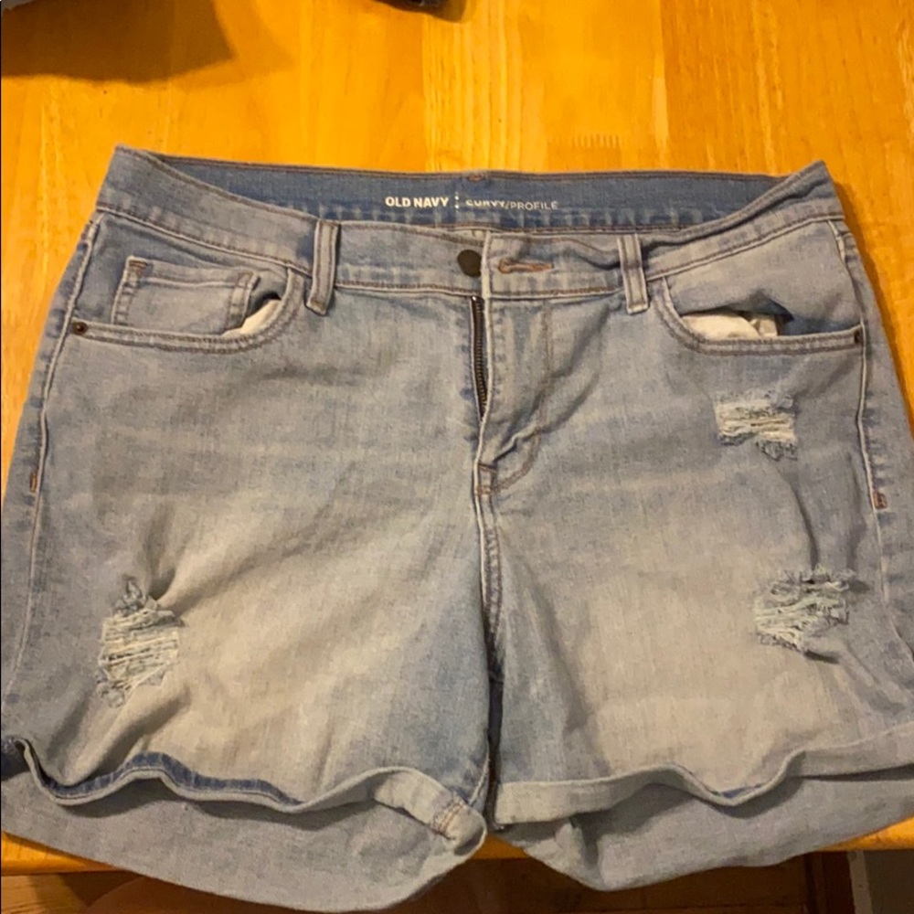 Distressed jean shorts